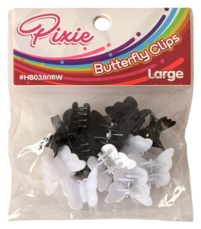 1.5CM BUTTERFLY FLOWER CLIP BLACK & WHITE - 12PCS ON A CARD