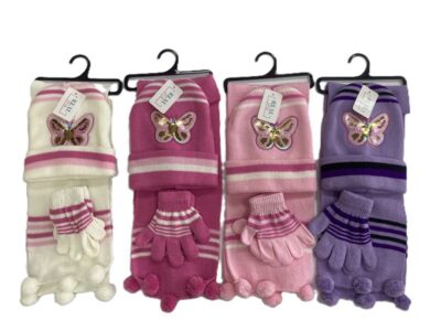 Kids knit hat glove scarf  set-butterfly
