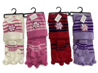 Kids knit hat glove scarf  set-flower