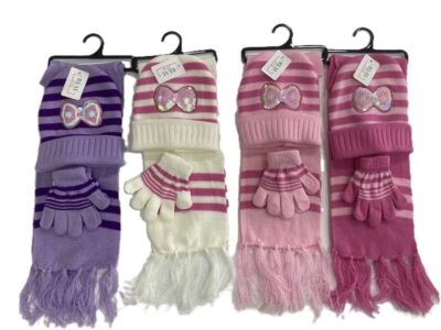 Kids knit hat glove scarf  set-bowknot