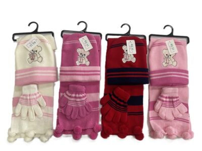 Kids knit hat glove scarf  set-bear