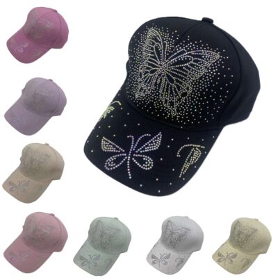 Baseball Caps Rhinestone  Butterfly